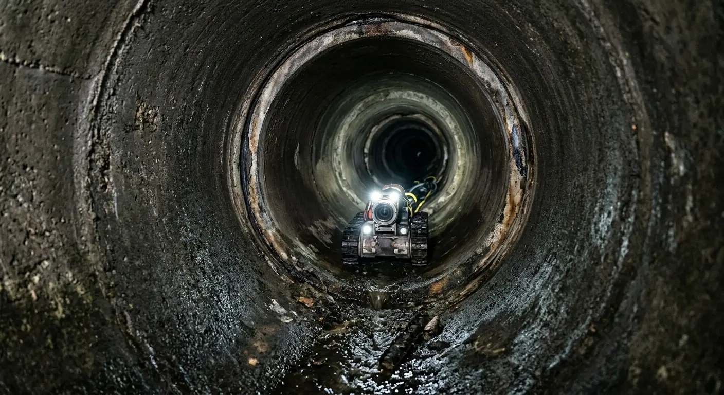Robotic sewer camera inspecting pipe interior for Sewer Line Cleaning in Martic