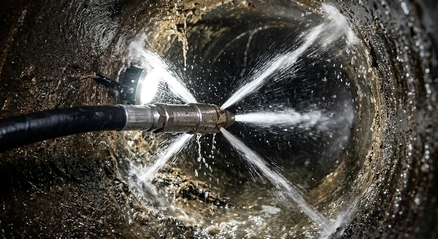 High-pressure hydro jetting nozzle cleaning sewer pipe for Emergency Drain Service in Martic